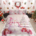Castle Fairy Pink Christmas Snowman Boys Kids Comforter Set Full Size,Xmas Tree Gift Duvet Set Room Decor,Merry Christmas Brushed Microfiber Soft Bedding Comforter