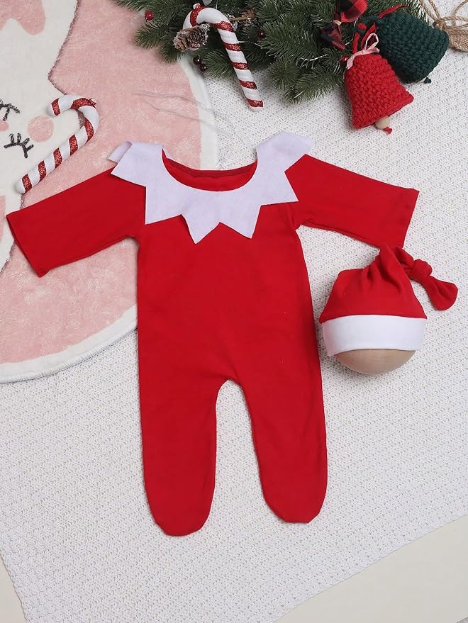 Newborn Christmas Outfit Boy Photography Props Santa Claus Rompers & Hats Set, Baby Boy Christmas Photoshoot Outfits