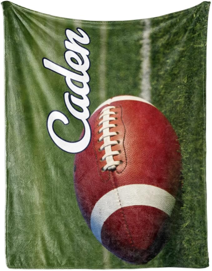 Personalized Baby Balll Soft Blanket: Custom Kids Football Design Blanket with Name and Number - Bedding Gifts for Infants Toddlers Adults 40x50inch