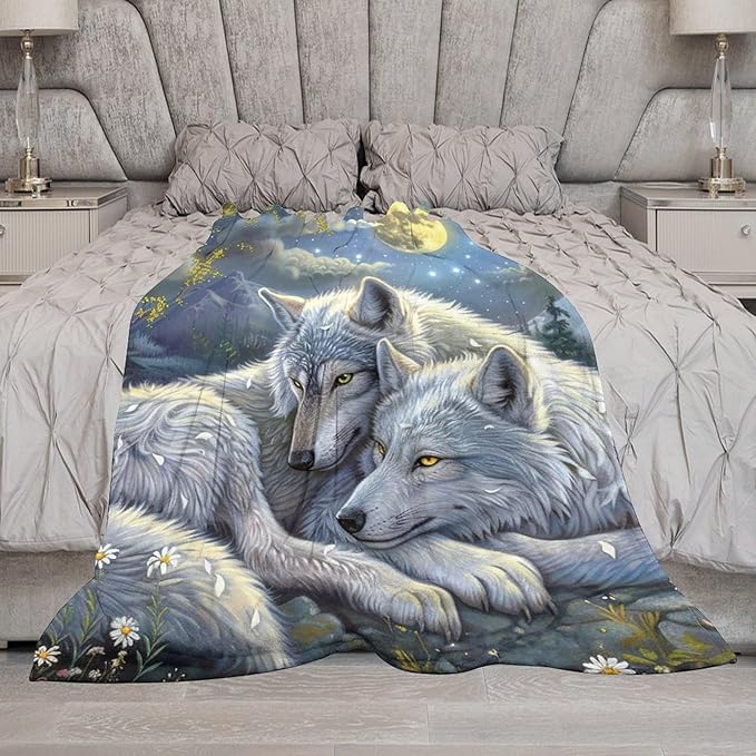 Wolf Blanket Wolves Gifts for Girls Boys Woman Kids Wolf Animal Lover Throw Blankets Soft Blanket Warm Fleece Flannel Plush Blankets for Bed Sofa Couch 60"x80"