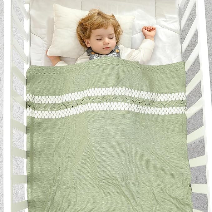mimixiong Coton Baby Blanket Knitted Receiving Baby Blankets for Newborns Boy Girl Sage Green 40x30 Inch
