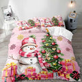 LUVIVIHOME 2PCS Snowman Duvet Cover Twin Bedding Sets, Pink Duvet Cover, Kids Teens Girls Bedding, Christmas Tree Snowflake Holiday New Year Xmas Gifts Christmas Comforter Quilt Cover, 1 Pillow Sham