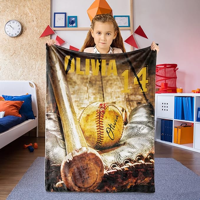 Personalized Baby Baseball Blanket: Custom Bedding for Kids Soft Ball Throw Blankets - Perfect Newborn Gift Infant Swaddling Blanket with Name 50x60inch