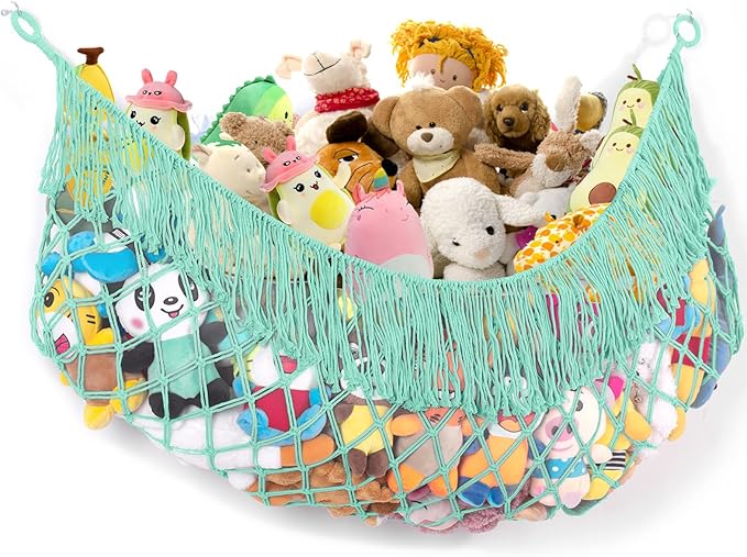Stuffed Animal Hammock - Extra Large 63'' Long, Stuffed Animal Storage, stuffed animal Holder net, Toy Hammock Large, Toy Storage Hanging Organizer - Elegant blue