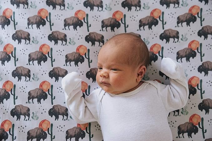 Copper Pearl Premium Knit Baby Crib Sheets for Boys and Girls Breathable and Soft, Fitted Crib Sheets for Standard Baby Mattresses, Bison