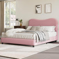 Senfot Pink Boucle Bed Frame with Upholstered Headboard, Soft Low Profile Sturdy Platform Bed with Rounded Corners Design, Heavy Duty, Wooden Slats, Noise Free, No Box Spring Needed, Queen Size