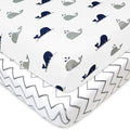 American Baby Company 2 Pack 100% Natural Cotton Fitted Mini Crib Sheets 38" x 24" - Soft & Breathable Small Nesting Portable Sheets, Fits Pack N Play Mattress, Navy Whale/Gray Zigzag, for Boy & Girl