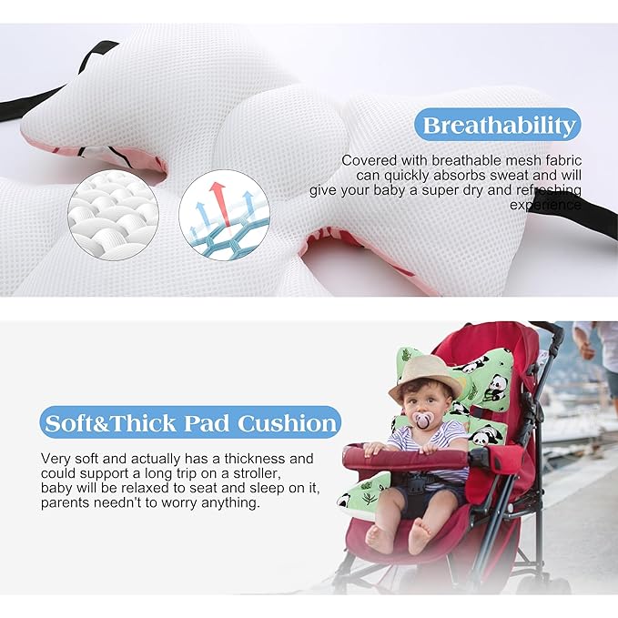 Baby Seat Pad Liner for Stroller–Soft and Breathable，3D Air Mesh Cotton Universal Baby Stroller Cushion(Green Panda)