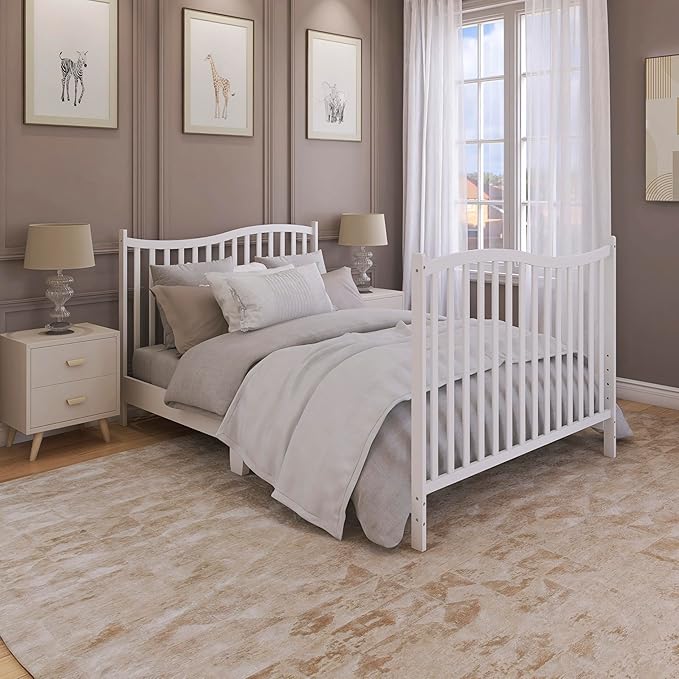 Dream On Me Chelsea 5-in-1 Convertible Full-Size Baby Crib in White, GreenGuard Gold & JPMA, Pinewood, 4 Mattress Heights, Converts to Toddler, Day & Full-Size Bed, Modern Classic Nursery