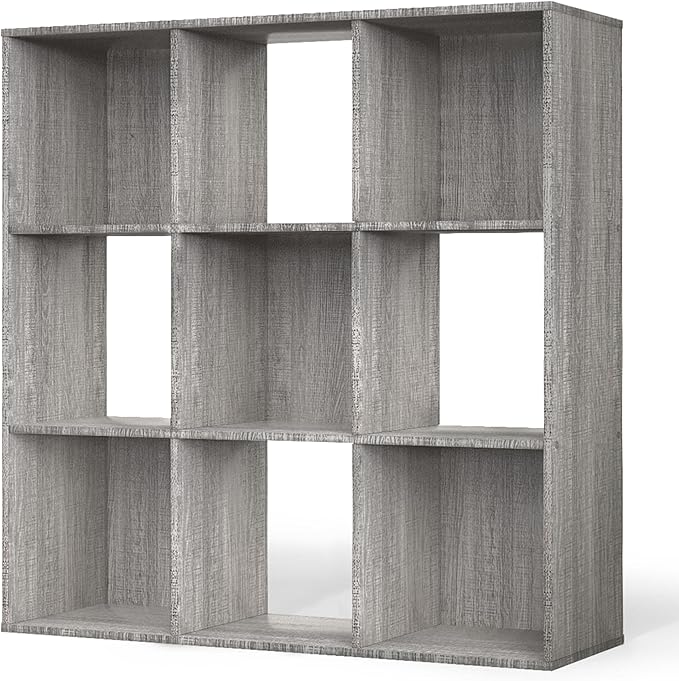 CAPHAUS 11-Inch Cube Storage Organizer Shelf, Home Storage Shelf Divider w/Back, 9-Cube Storage Bookcase, Greige Oak