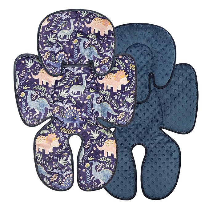 Pea Pod Infant Car Seat Insert 2-in-1 Baby Car Seat Head & Body Support for Newborns abaoys Preemie Carseat Stroller Cushion Pad Headrest with Soft Minky Dot Fabric Backing, Cute Dinosaur