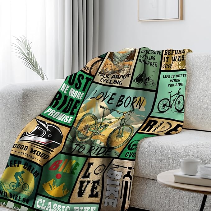 Bicycle Blanket for Cyclists, Bike Lover Gifts for Men and Women, Christmas Birthday Gifts for Bicycle Enthusiasts, Mountain Bike Rider Blanket, Soft Throw for Sofa Couch Room 50"x60"