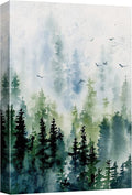 SIGNWIN Canvas Print Wall Art Woodland Nursery Decor Watercolor Pastel Pine Tree Bird Sky Nature Illustrations Modern Art Decorative Landscape Colorful for Living Room, Bedroom, Office - 24"x36"