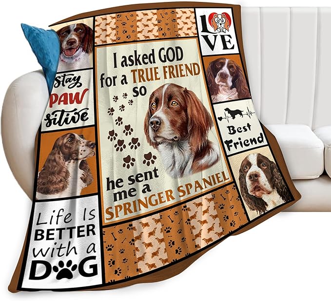 Springer Spaniel Dog Blanket Springer Spaniel Gifts and Decor Cute Dog Throw Blanket Dog Blanket for Girls Women Kids Adults Soft Warm Cozy Fleece Blanket for Couch Sofa Bed 60"x50"