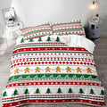 LUVIVIHOME 3PCS Christmas Duvet Cover Queen Bedding Sets, Gingerbread Man Christmas Tree Snowflake Poinsettia Reindeer Winter Holiday Xmas Gifts Red Green White Striped Comforter Cover, 2 Pillow Shams
