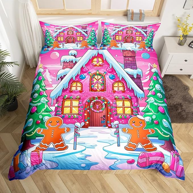 Feelyou Merry Christmas Comforter Cover Set Gingerbread Man Bedding Set Toddler Size for Kids Boys Girls Bedroom Bed Decor Christmas Duvet Cover Set Soft Quilt Cover,No Comforter