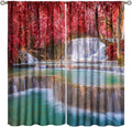 Natural Landscape Waterfall Blackout Curtains, Scenic View Waterfall Forest Autumn Window Drapes, for Bedroom Living Room 55" W X 63" L