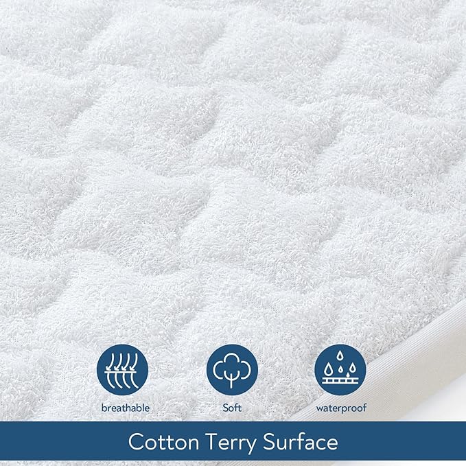 Bassinet Mattress Pad Cover Fit for AirClub, AMKE 3 in 1(21" x 35"), MiClassic, Milliard, Besrey, Evolur Stellar & GoFirst Bedside Crib, Waterproof Bassinet Mattress Protector, Cotton Terry Surface