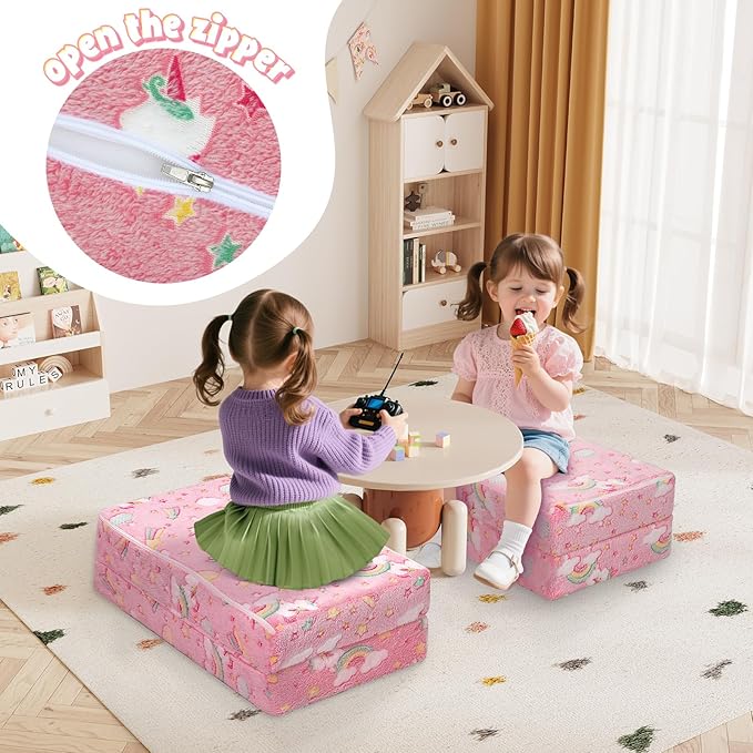 MeMoreCool Foldable Floor Mattress for Kids, Glow Toddler Nap Mat for Sleeping and Daycare, Portable Trifold Futon Mattress Floor Bed, Unicorn