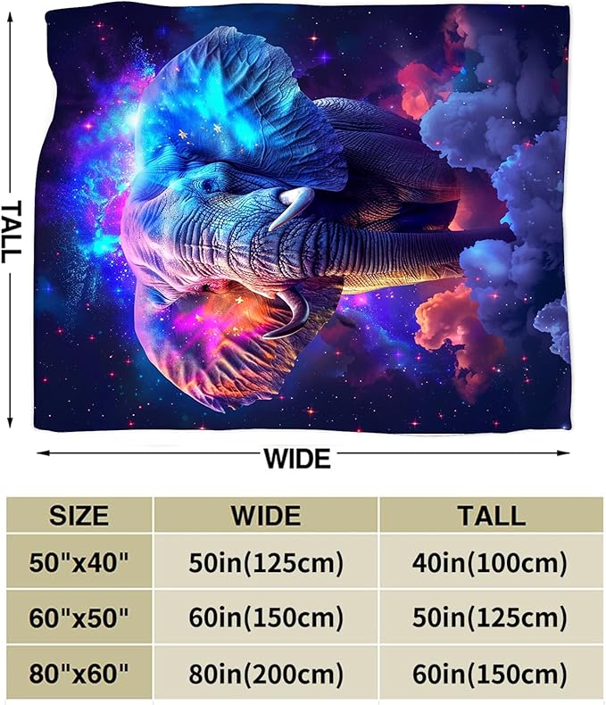 Fantasy Elephant Blanket Elephant Throw Blanket Elephant Gifts and Decor Animal Blanket for Girls Boys Women Men Kids Adults Soft Warm Cozy Fleece Blanket for Couch Sofa Bed 80"x60"