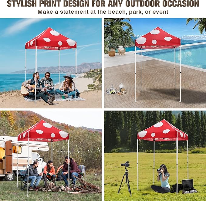 EAGLE PEAK 5x5 Pop Up Canopy Tent Instant Outdoor Canopy Easy Set-up Straight Leg Folding Shelter, Red Mushroom