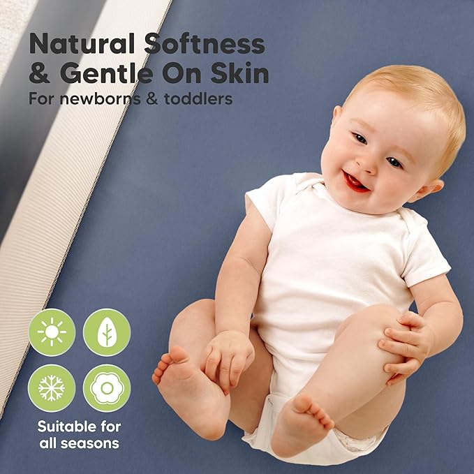 2-Pack Pack and Play Sheets, Waterproof Mini Crib Sheets Fitted - Organic Cotton Pack N Play Sheets for Graco Pack and Play Mattress, Playard Baby Crib Sheets, Neutral for Boy,Girl,Toddler (Maritime)