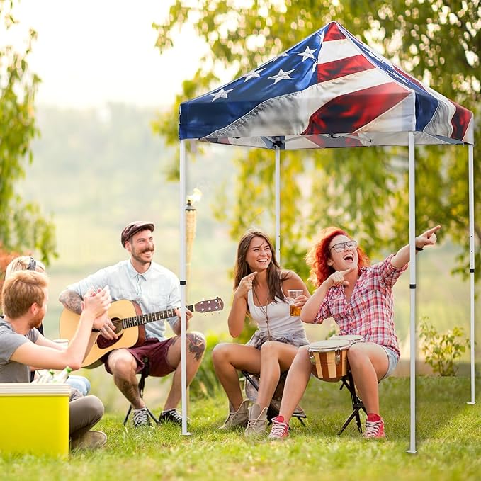 EAGLE PEAK 5x5 Pop Up Canopy Tent Instant Outdoor Canopy Easy Set-up Straight Leg Folding Shelter, Stars and Stripes