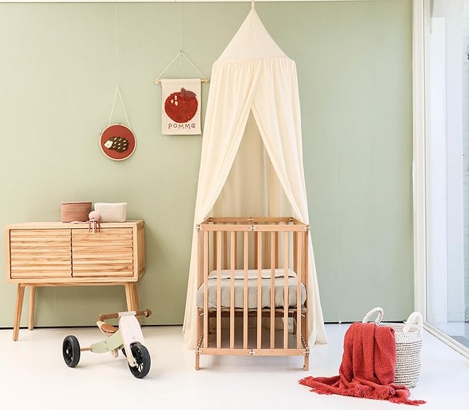Cream Beige Kids Bed Canopy for Child Bedroom | Nursery Crib Hanging Curtain | Baby Mosquito Net Bedding for Girls & Boys Play Room Decoration | Reading Nook Canopies Toddler Dome Tent