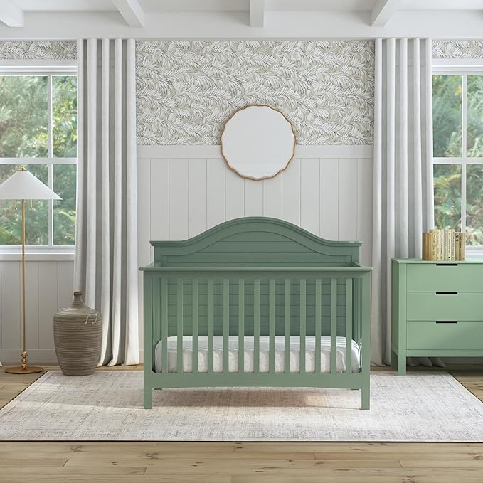 Carter’s by Davinci Nolan 4-in-1 Baby Crib - Convertible to Toddler Bed, Daybed, Full-Size Bed - GREENGUARD Gold Certified - 4 Adjustable Mattress Heights - Conversion Kit Sold Separately, Light Sage