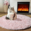 ONASAR Light Pink Round Area Rugs 2ft for Bedroom Living Room, Fluffy Cat Dog Bed Mat, Washable Circle Rug for Kids Girls Boys Teen, Soft Plush Shaggy Carpet for Nursery Dorm Home Decor Aesthetic