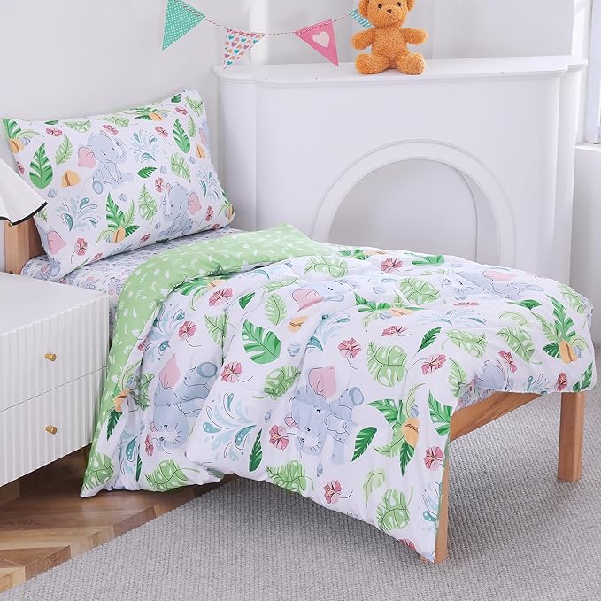 Viviland Baby Elephant Toddler Comforter Sets, Cute Boys Girls Toddler Bedding Set, Soft Microfiber Toddler Bed Set