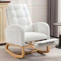 NIOIIKIT Nursery Rocking Chair, Linen Upholstered Glider Chair with Footrest, Tufted Rocker Recliner with Side Pocket, Comfy Recliner Glider, Accent Chair for Living Room (White Polar Fleece)