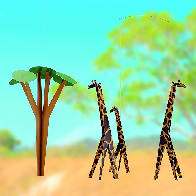 Giraffes On The Savannah Hanging Nursery Mobile - 24 Inches - Premium-Grade Cardstock - Handmade in Denmark by Flensted