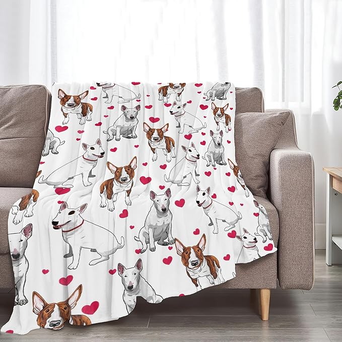 Bull Terrier Gifts and Decor - Cute Dog Throw Blanket for Girls, Women, Kids, Adults - Soft Warm Cozy Fleece for Couch, Sofa, Bed - 60"x50"