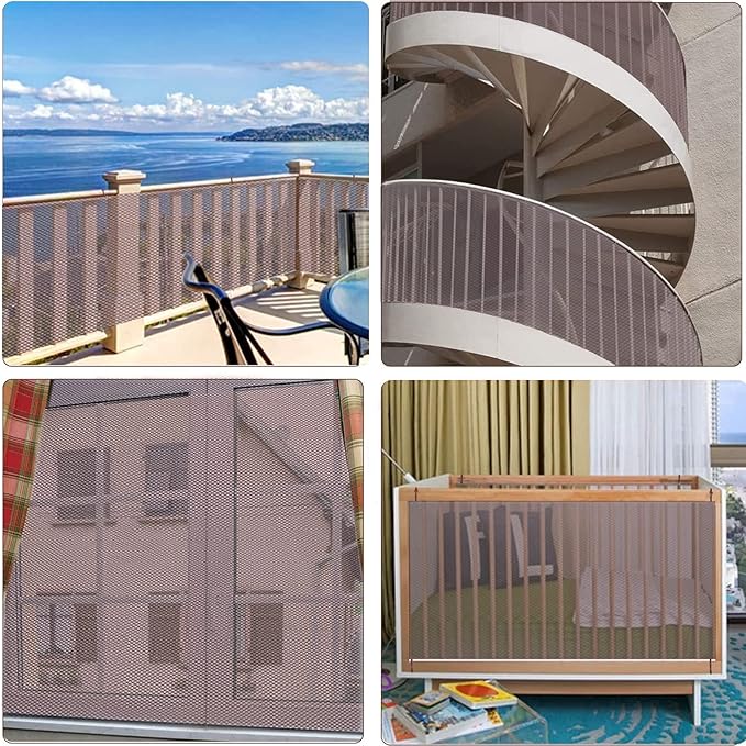 Child Safety Net, Durable Banister Guard for Baby Safety Stairs Railing Balcony Cribs, Banister Stair Mesh Baby Proofing, Easy to Install Stair Netting for Kids, Pets, Toys - (10ft Lx3ft H) Brown