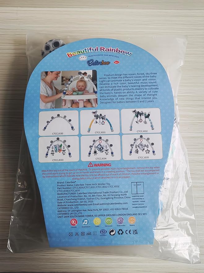 Baby Activity Travel Mobile Arch Bassinet Toy, Black and White High-Contrast Crib Toys, with Rattle and Book, Strolle,Pram and Crib Attachment with Hanging Toys (Ocean)