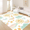 Cute Fluffy Kids Rug - Rainbow, Colorful Floor Mats, Soft, Washable, Non-Slip - Smiling Sun, White Cloud Patterns - Kids Room, Nursery Decoration - 4x6ft