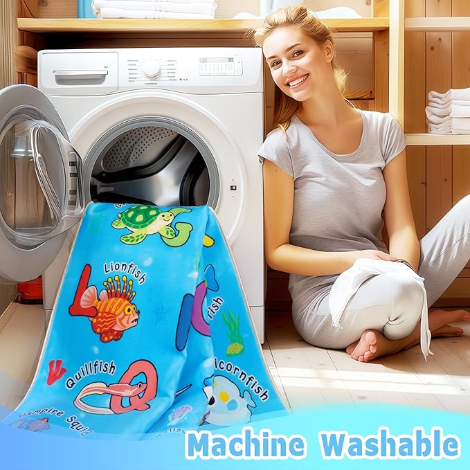 Kids Rugs for Playroom, 4x5 Ft Ocean Rug Baby Play Mat ABC Alphabet Rug Soft Machine Washable Non-Slip Educational Carpet for Classroom Toddler Nursery Kids Room Decor, Blue