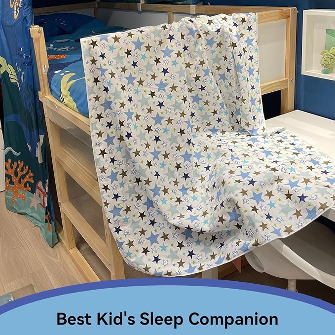 Kids Throw Blanket – Soft Cotton Toddler Blanket with Blue & Gray Stars Pattern, Breathable Lightweight Bed Throw with Stitched Edges, 40 x 60 in (101.6 x 152.4 cm)