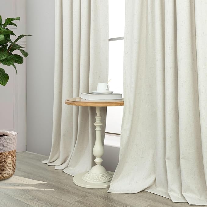 Pitalk Short Curtains for Windows Bathroom Blackout Linen Boho Back Tab Pocket Pleated Dark Out Cafe Curtains for Bedroom Door Doorway 45 Inch Length 2 Panels Set Cream Off White Wide 38 x 45 in Long