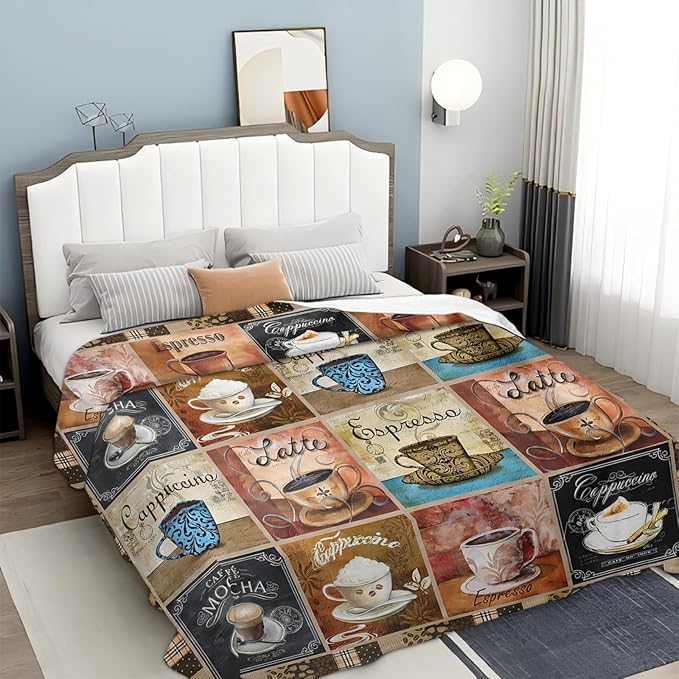 Tijuboni Coffee Throw Blanket Coffee Gifts for Women Men Girls Boys Kids Adults Soft Flannel Fleece Blanket for Couch Sofa Bed Home Decor 60"x80"