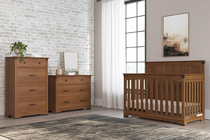 Child Craft Redmond Full Panel 4-in-1 Convertible Crib, Converts to Day Bed, Toddler Bed and Full-Size Bed, 3 Adjustable Mattress Positions, Non-Toxic, Baby Safe Finish (Coach Cherry)