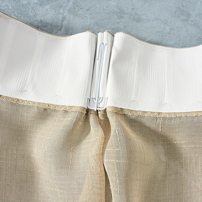 Taupe Sheer Curtains 90 Inches Long, Neutral Linen Look Textured Light Filtering Drapes Decor, Tan Beige Transparent Window Treatments, Rustic Pinch Pleat Curtain with Hooks