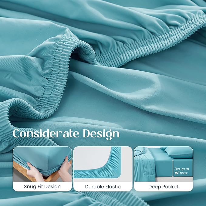 Dream Valley® King Size Sheets Set, Cooling Fitted Sheet with 2 Pillowcase-3 PCS with No Flat Sheet,Q-Max > 0.4 Aerocool, Cooling for Night Sweats, Hot Sleepers,deep Pocket up to 15",Dream Blue