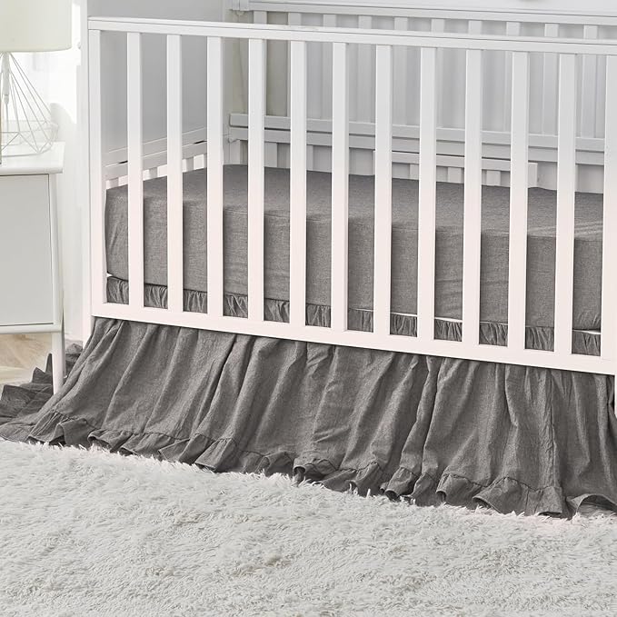 Brandream Ruffle Crib Bedding Set for Baby Boys 100% Cotton Gender Neutral Boho Bohemian Farmhouse Chic 6-Piece Nursery Bedding Set Grey