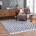 Hauteloom Kieu Contemporary Checkered Fluffy Shag Area Rug - Modern Geometric Soft Carpet Tiles for Living Room, Kids Room, Nursery - White, Blue - 8'10" x 12'