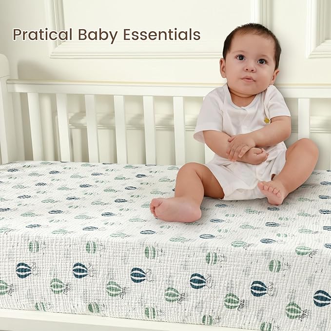 david's kids Muslin Crib Sheets for Boys Girls, 2 Pack 100% Cotton Soft Breathable Fitted Baby Neutral Sheet Set, Standard 52"x28" Crib and Toddler Mattress, Animals