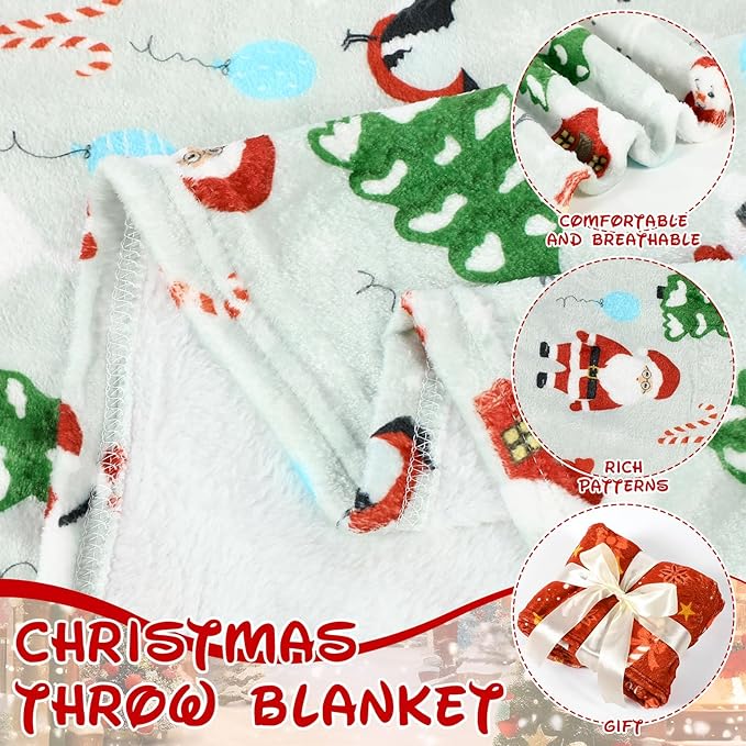 Buryeah 4 Pack Christmas Throw Blankets Bulk Snowman, Igloo, Santa Claus, Bells, Xmas Tree Soft Cozy Christmas Plush Flannel Blanket for Sofa, Bed, Couch, Home Decor Xmas Supplies, 40 x 50 Inches