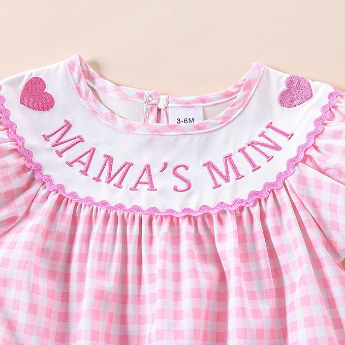 Newborn Baby Girl Romper Mamas Mini Bow Plaid Print Puff Sleeve Smocked Bubble Romper Jumpsuit Bodysuit Clothes