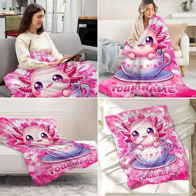 Custom Axolotl Blanket for Girls - 50" x 60" Inches Soft Cozy Plush Throws - Pink Cute Teens Throw Blanket Gifts for Sofa, Couch